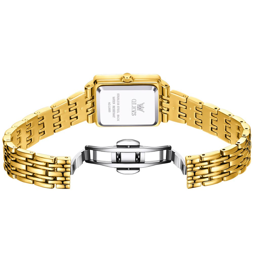 OLEVS 9995 Vintage Rectangular Gold Bracelet Watch for Women - All Gold Watch | Olevs Watch Store
