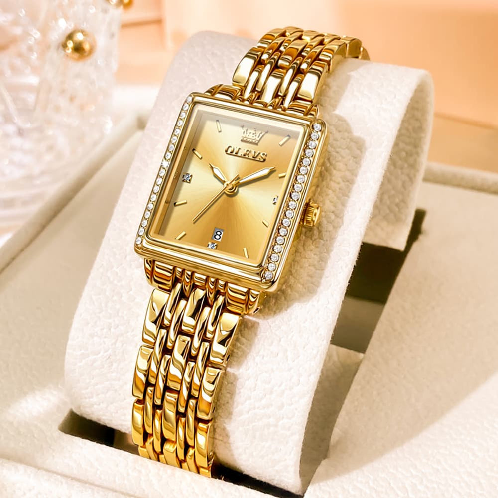 OLEVS 9995 Vintage Rectangular Gold Bracelet Watch for Women - All Gold Watch | Olevs Watch Store