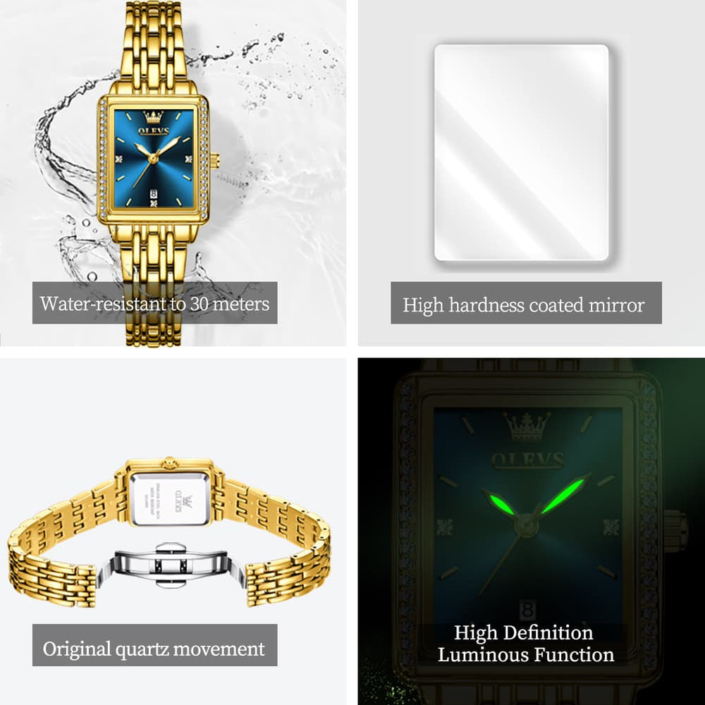 OLEVS 9995 Vintage Rectangular Gold Bracelet Watch for Women - All Gold Watch | Olevs Watch Store