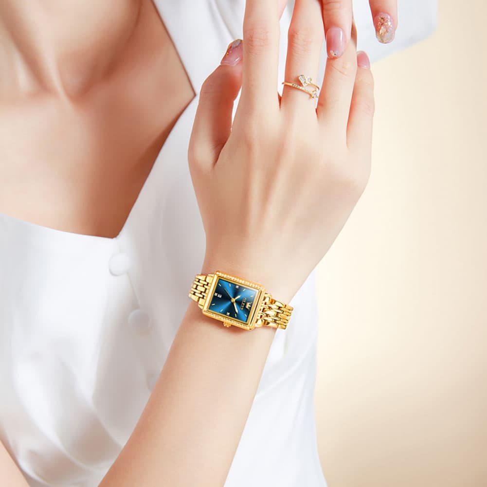 OLEVS 9995 Vintage Rectangular Gold Bracelet Watch for Women - All Gold Watch | Olevs Watch Store