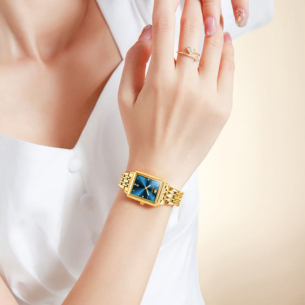 OLEVS 9995 Vintage Rectangular Gold Bracelet Watch for Women - All Gold Watch | Olevs Watch Store