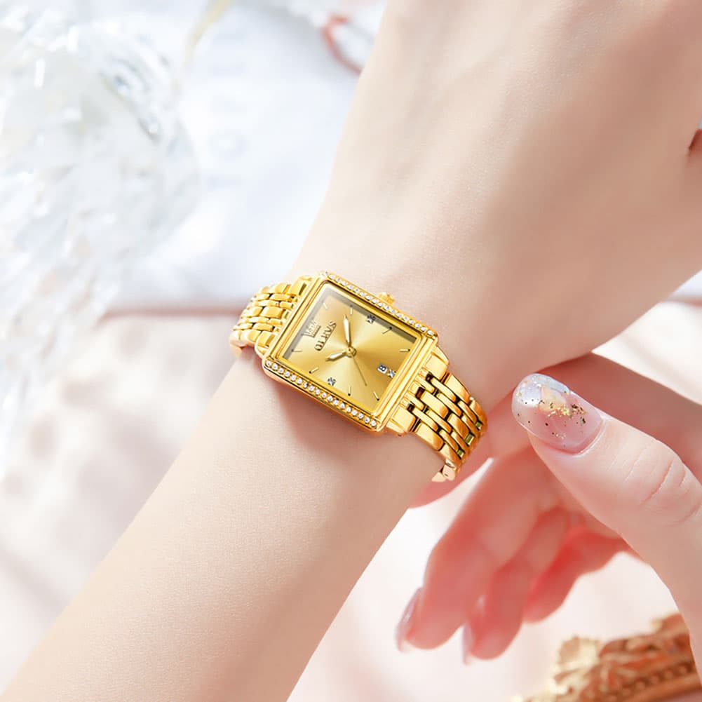 OLEVS 9995 Vintage Rectangular Gold Bracelet Watch for Women - All Gold Watch | Olevs Watch Store