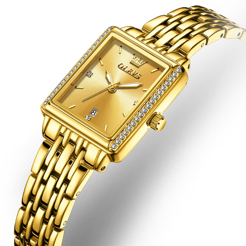 OLEVS 9995 Vintage Rectangular Gold Bracelet Watch for Women - All Gold Watch | Olevs Watch Store