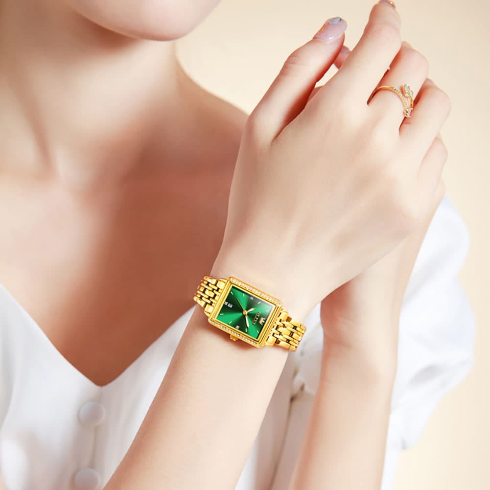 OLEVS 9995 Vintage Rectangular Gold Bracelet Watch for Women - All Gold Watch | Olevs Watch Store