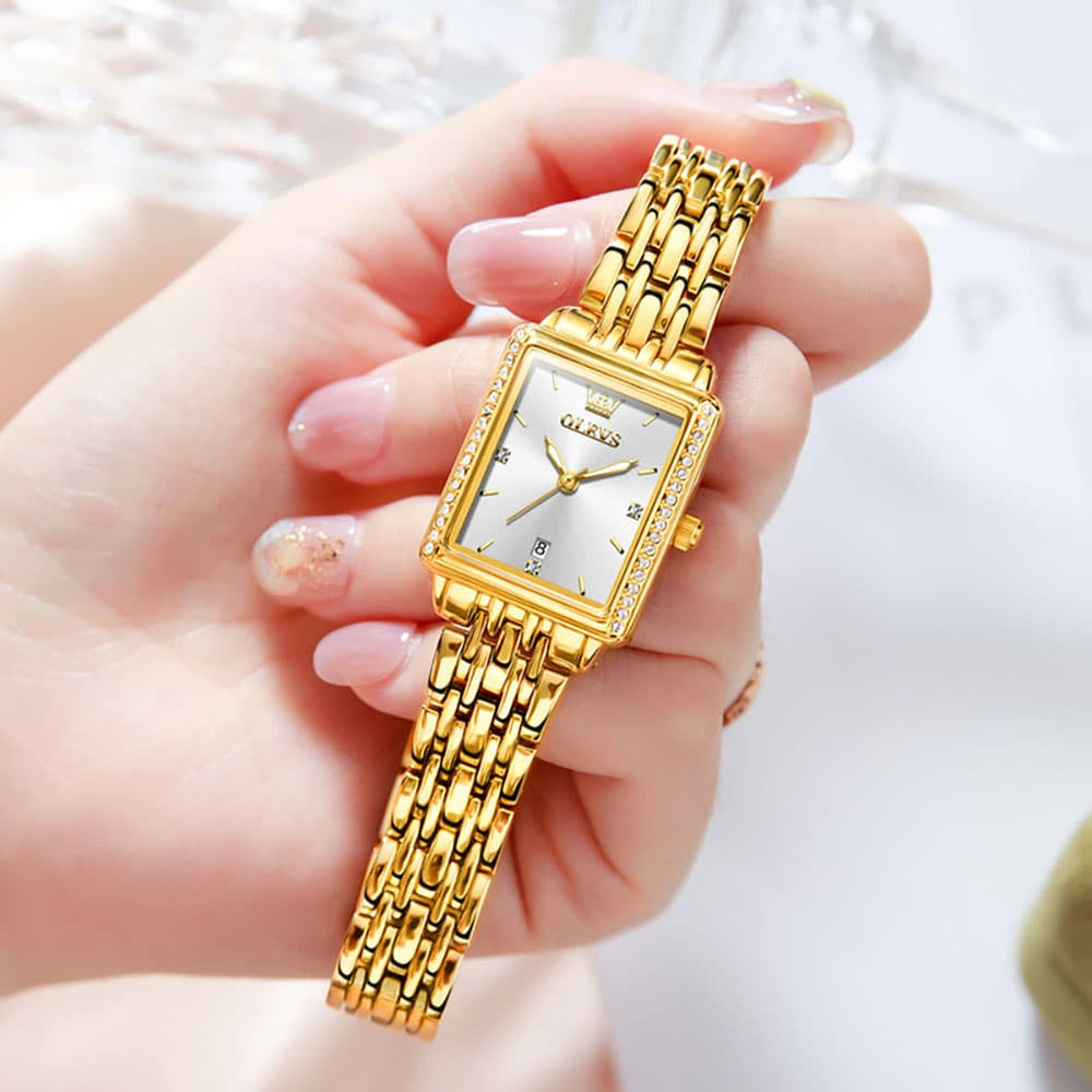 OLEVS 9995 Vintage Rectangular Gold Bracelet Watch for Women - All Gold Watch | Olevs Watch Store