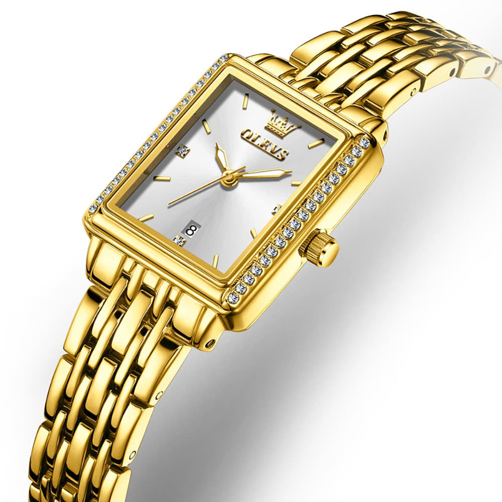 OLEVS 9995 Vintage Rectangular Gold Bracelet Watch for Women - All Gold Watch | Olevs Watch Store