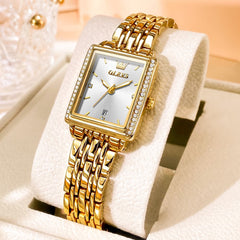 OLEVS 9995 Vintage Rectangular Gold Bracelet Watch for Women - Gold White Watch | Olevs Watch Store