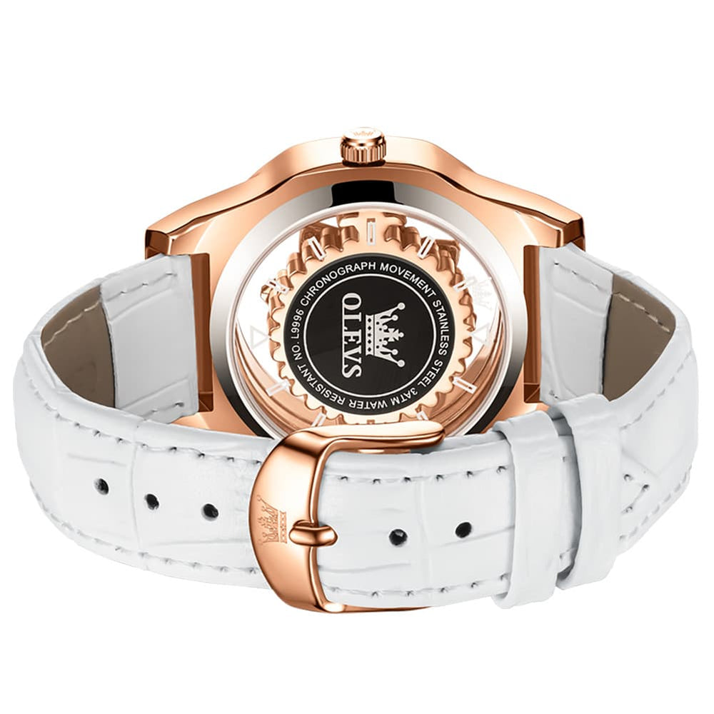 OLEVS 9996 Rotatable Diamond Bezel Leather Watch for Women - Rose Gold Butterfly Watch | Olevs Watch Store