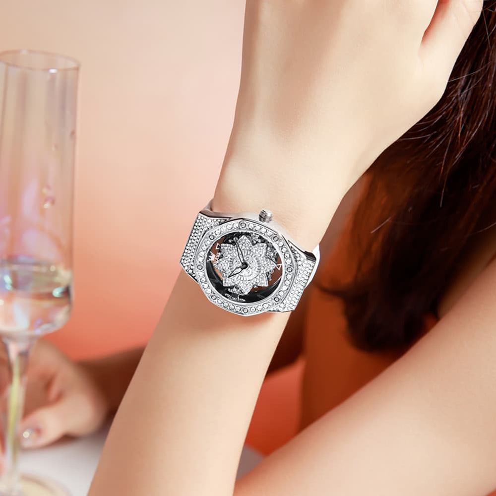 OLEVS 9996 Rotatable Diamond Bezel Leather Watch for Women - Rose Gold Butterfly Watch | Olevs Watch Store