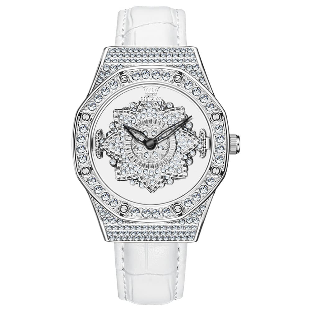 OLEVS 9996 Rotatable Diamond Bezel Leather Watch for Women - Rose Gold Butterfly Watch | Olevs Watch Store