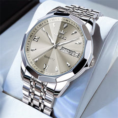 OLEVS 9998 Diamond Cut Glass Couple Dress Watch for Men and Women - Men Silver Grey Watch | Olevs Watch Store