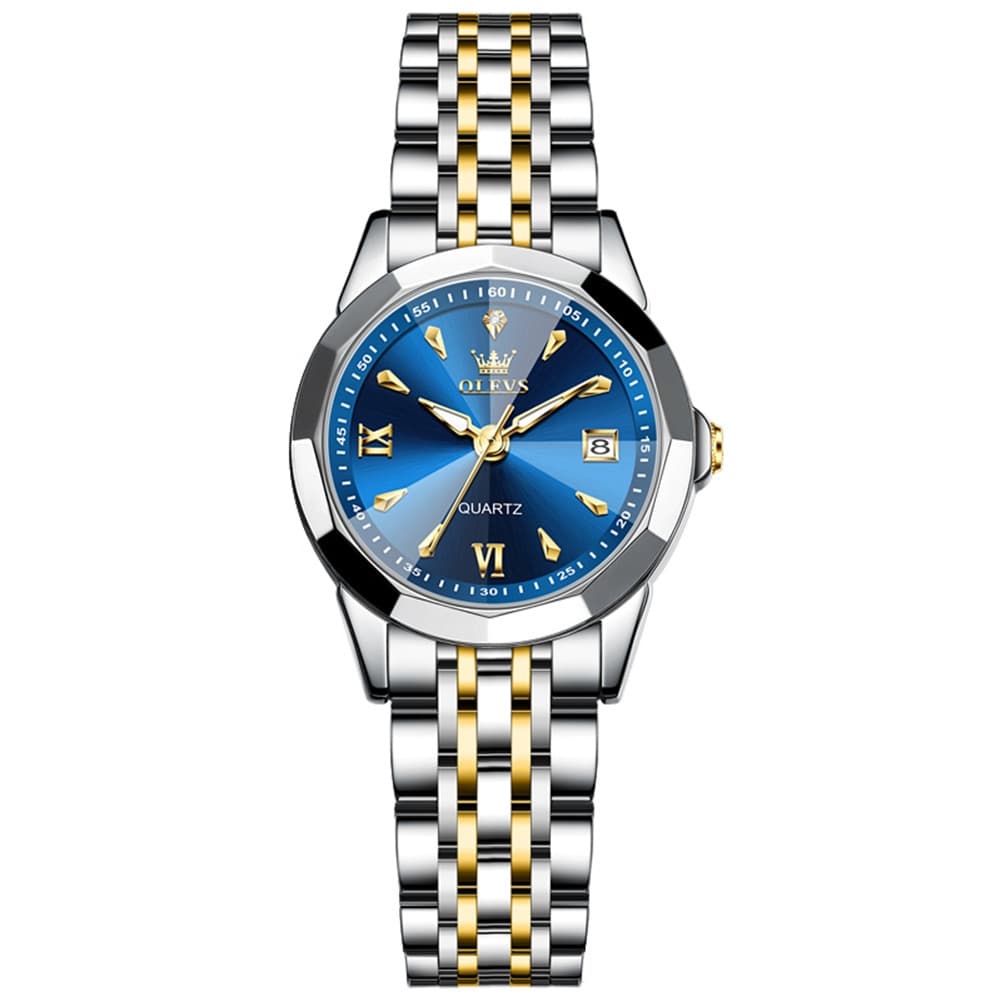 OLEVS 9998 Diamond Cut Glass Couple Dress Watch for Men and Women - Women Silver White Watch | Olevs Watch Store