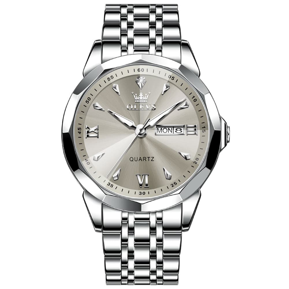 OLEVS 9998 Diamond Cut Glass Couple Dress Watch for Men and Women - Women Silver White Watch | Olevs Watch Store
