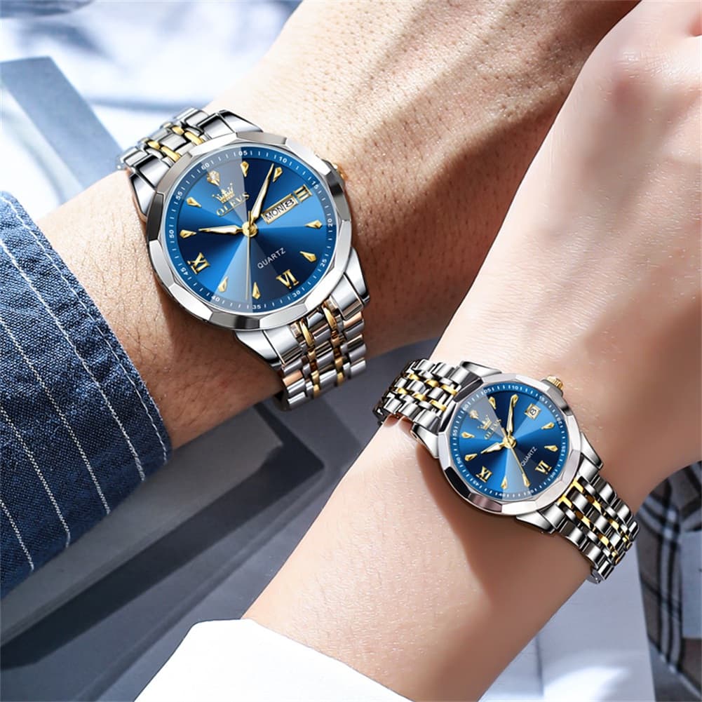 OLEVS 9998 Diamond Cut Glass Couple Dress Watch for Men and Women - Women Silver White Watch | Olevs Watch Store