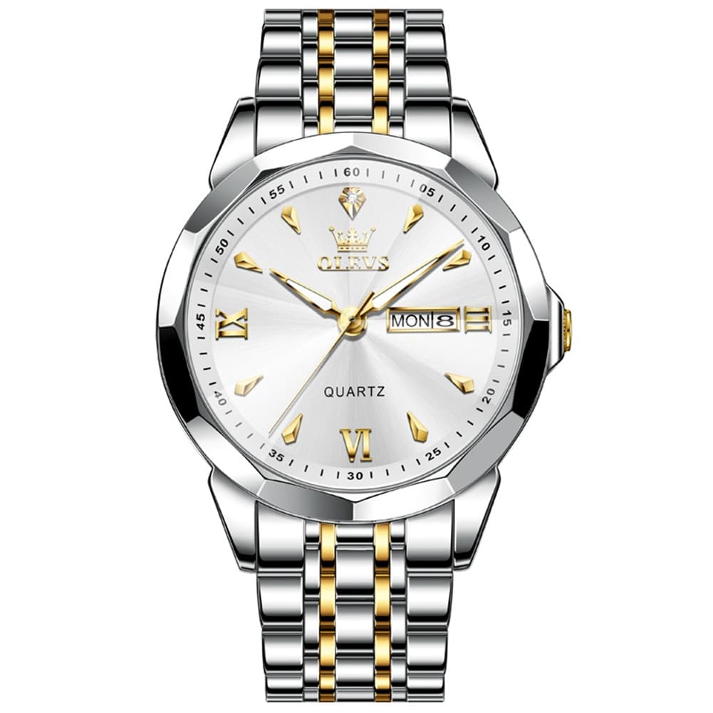 OLEVS 9998 Diamond Cut Glass Couple Dress Watch for Men and Women - Women Silver White Watch | Olevs Watch Store