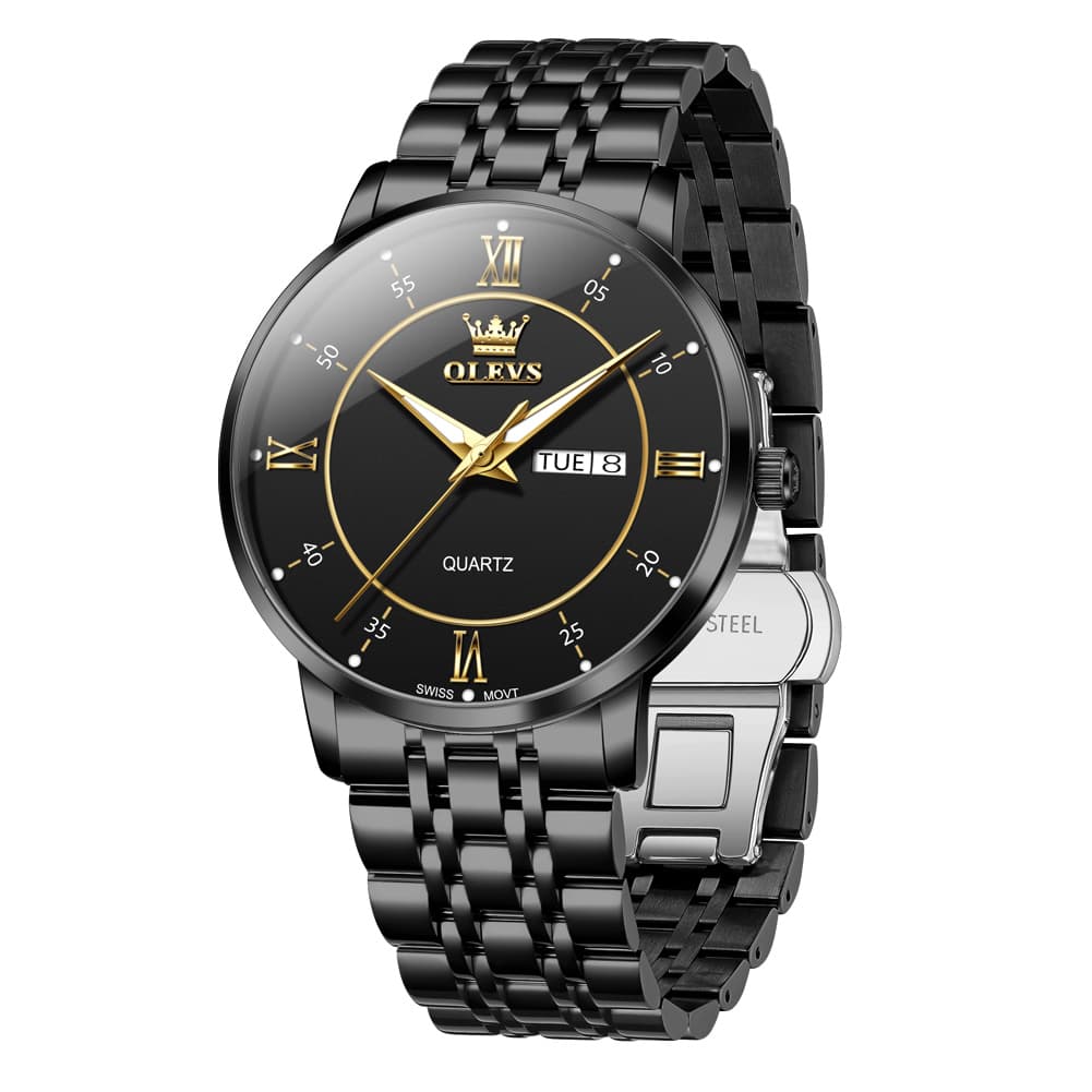 OLEVS Classic Roman Quartz Luminous Dress Watch for Men 3680 - All Black Watch | Olevs Watch Store