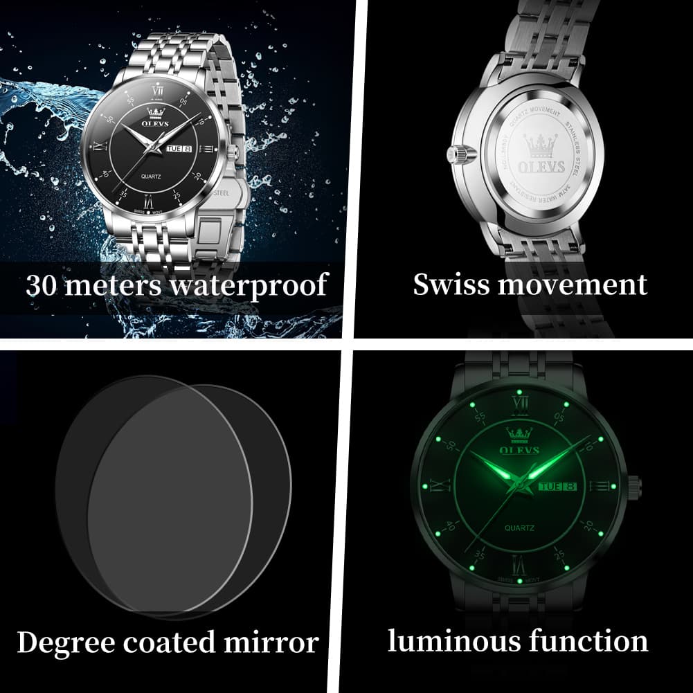 OLEVS Classic Roman Quartz Luminous Dress Watch for Men 3680 - Bright White Watch | Olevs Watch Store