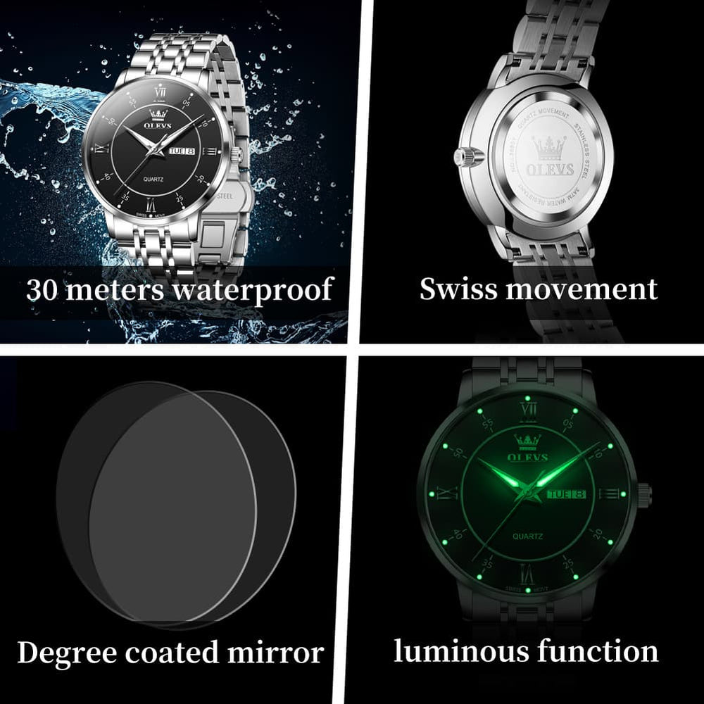 OLEVS Classic Roman Quartz Luminous Dress Watch for Men 3680 - Bright White Watch | Olevs Watch Store