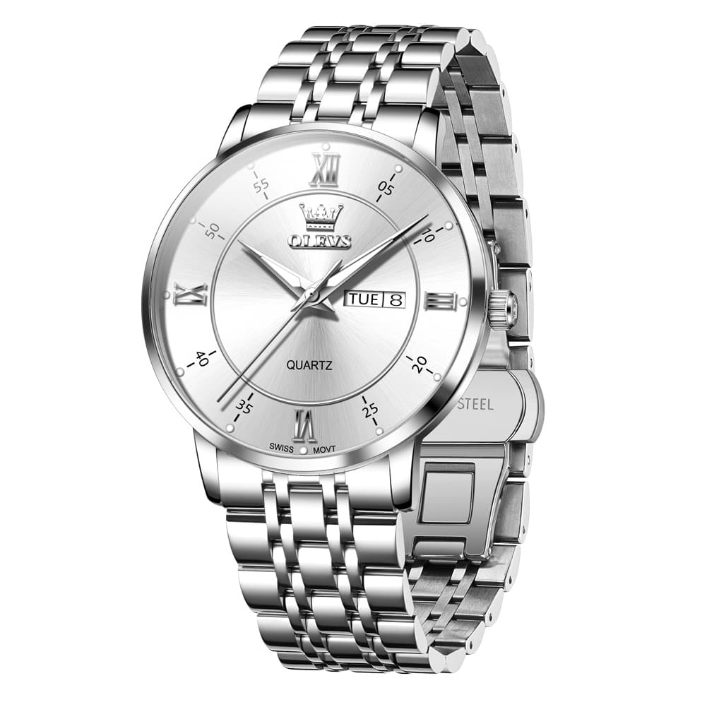 OLEVS Classic Roman Quartz Luminous Dress Watch for Men 3680 - Bright White Watch | Olevs Watch Store