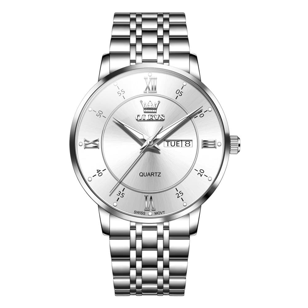 OLEVS Classic Roman Quartz Luminous Dress Watch for Men 3680 - Bright White Watch | Olevs Watch Store