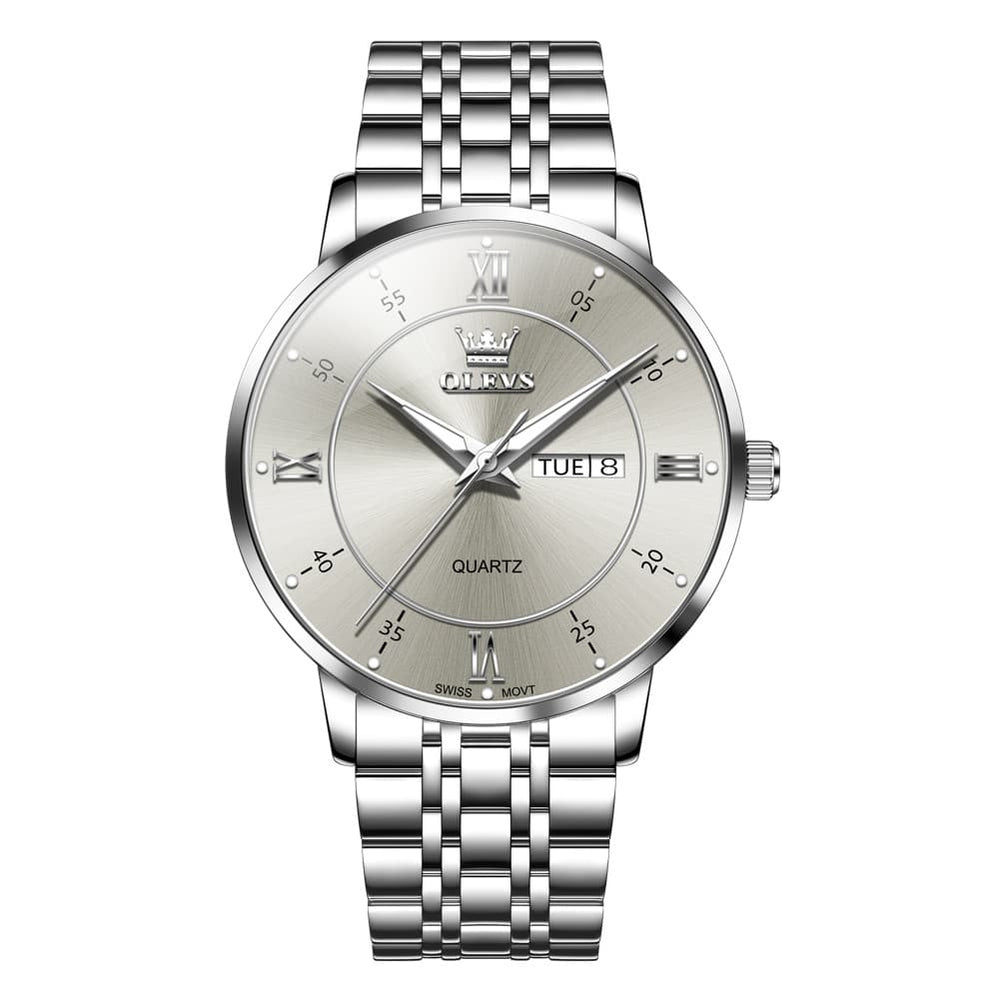 OLEVS Classic Roman Quartz Luminous Dress Watch for Men 3680 - Bright White Watch | Olevs Watch Store