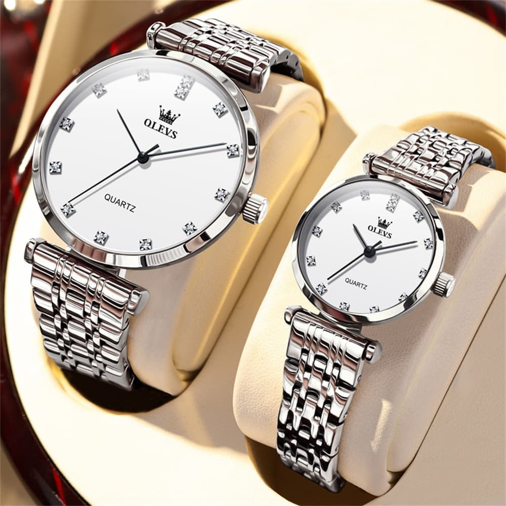 OLEVS Couple Watch Faceted Crystal Diamond Marker Stainless Steel Quartz 5596 - Women - All Gold Watch | Olevs Watch Store