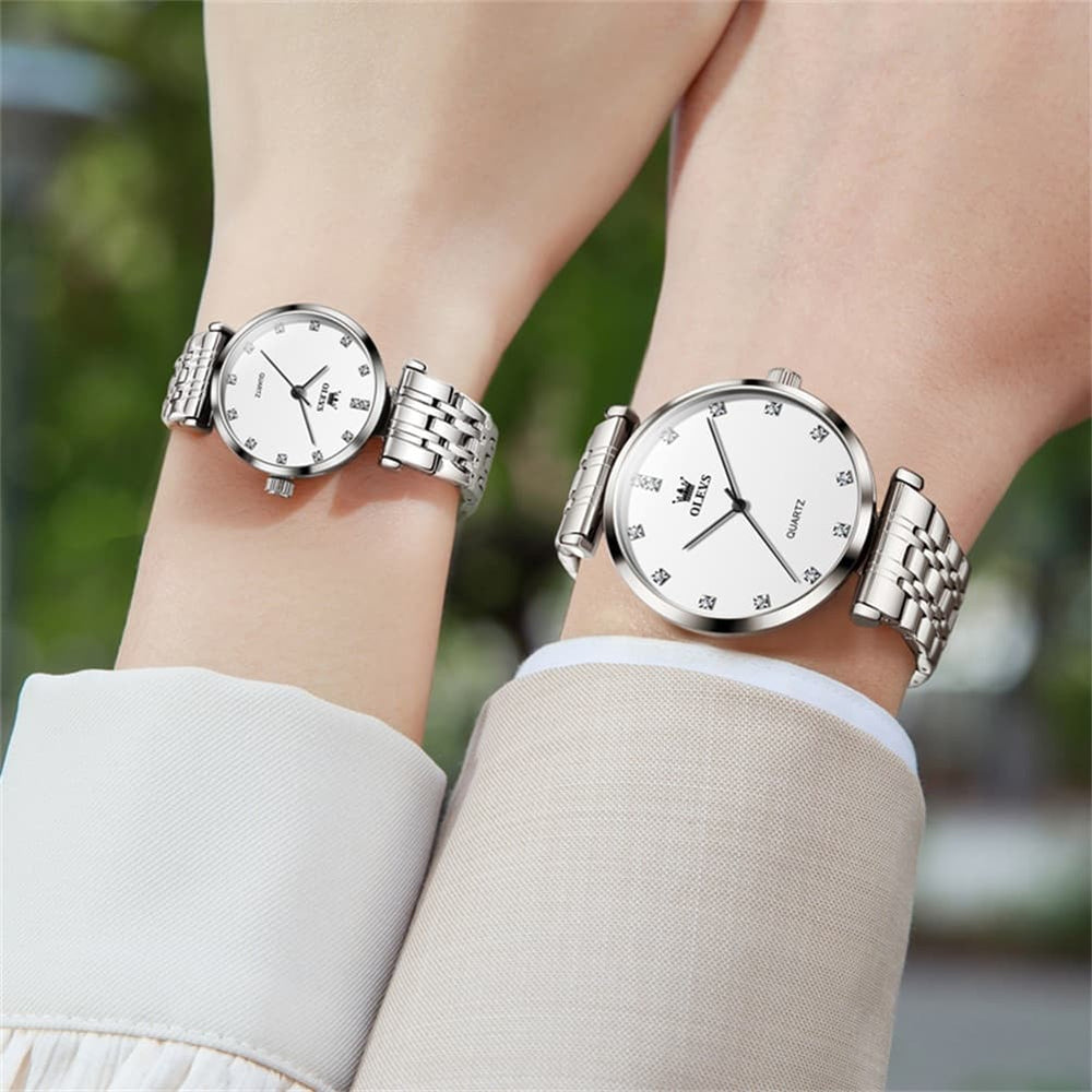 OLEVS Couple Watch Faceted Crystal Diamond Marker Stainless Steel Quartz 5596 - Women - All Gold Watch | Olevs Watch Store