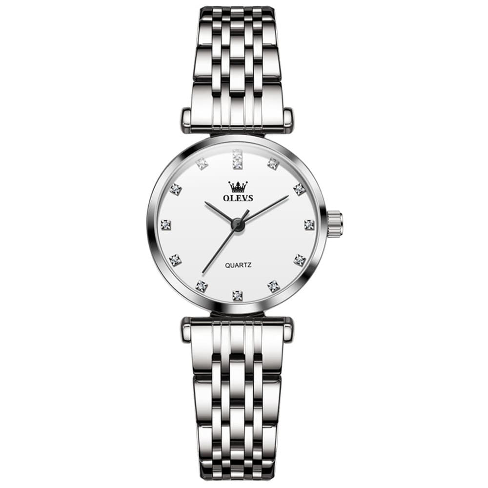 OLEVS Couple Watch Faceted Crystal Diamond Marker Stainless Steel Quartz 5596 - Women - All Gold Watch | Olevs Watch Store