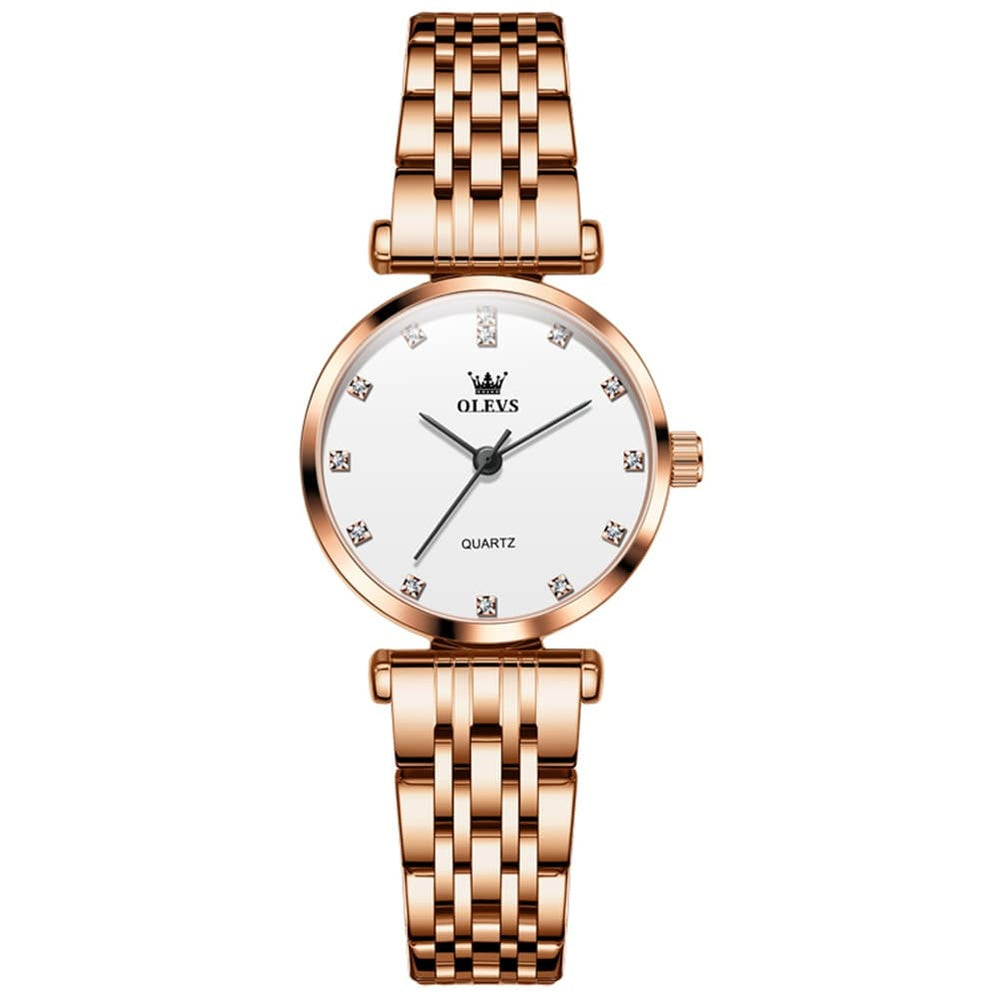 OLEVS Couple Watch Faceted Crystal Diamond Marker Stainless Steel Quartz 5596 - Women - All Gold Watch | Olevs Watch Store