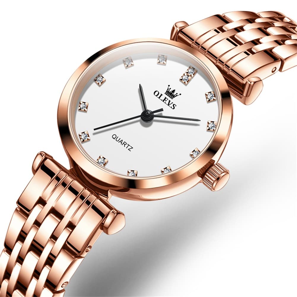 OLEVS Couple Watch Faceted Crystal Diamond Marker Stainless Steel Quartz 5596 - Women - Rose Gold Watch | Olevs Watch Store