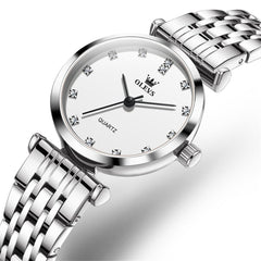 OLEVS Couple Watch Faceted Crystal Diamond Marker Stainless Steel Quartz 5596 - Women- Silver White Watch | Olevs Watch Store