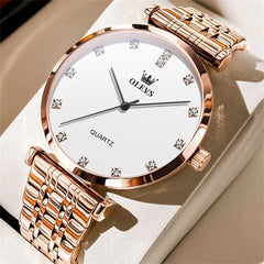OLEVS Couple Watch Faceted Crystal Diamond Marker Stainless Steel Quartz 5596 - Men - Rose Gold Watch | Olevs Watch Store