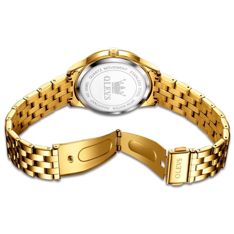 OLEVS Couple Watch Faceted Crystal Two Tone Stainless Steel Date Quartz 5598 - Women - All Gold Watch | Olevs Watch Store