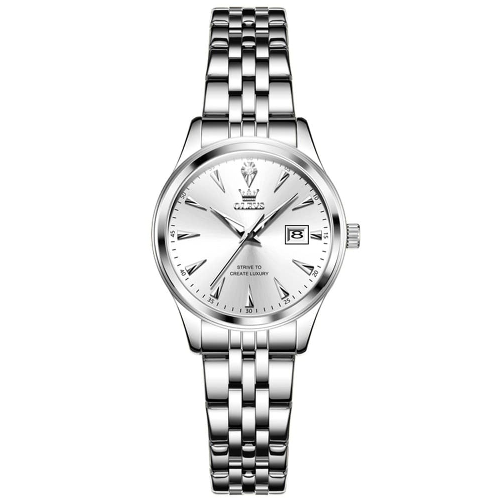 OLEVS Couple Watch Faceted Crystal Two Tone Stainless Steel Date Quartz 5598 - Women - All Gold Watch | Olevs Watch Store