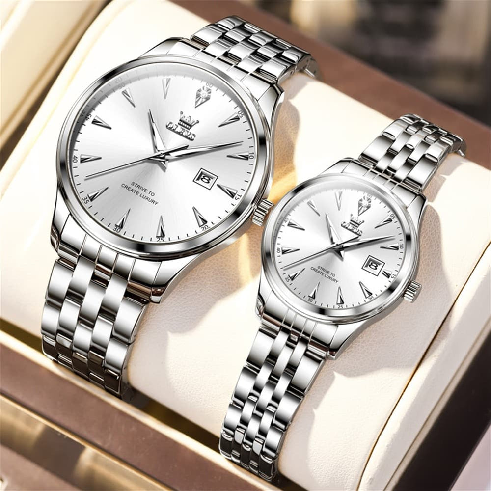 OLEVS Couple Watch Faceted Crystal Two Tone Stainless Steel Date Quartz 5598 - Women - All Gold Watch | Olevs Watch Store