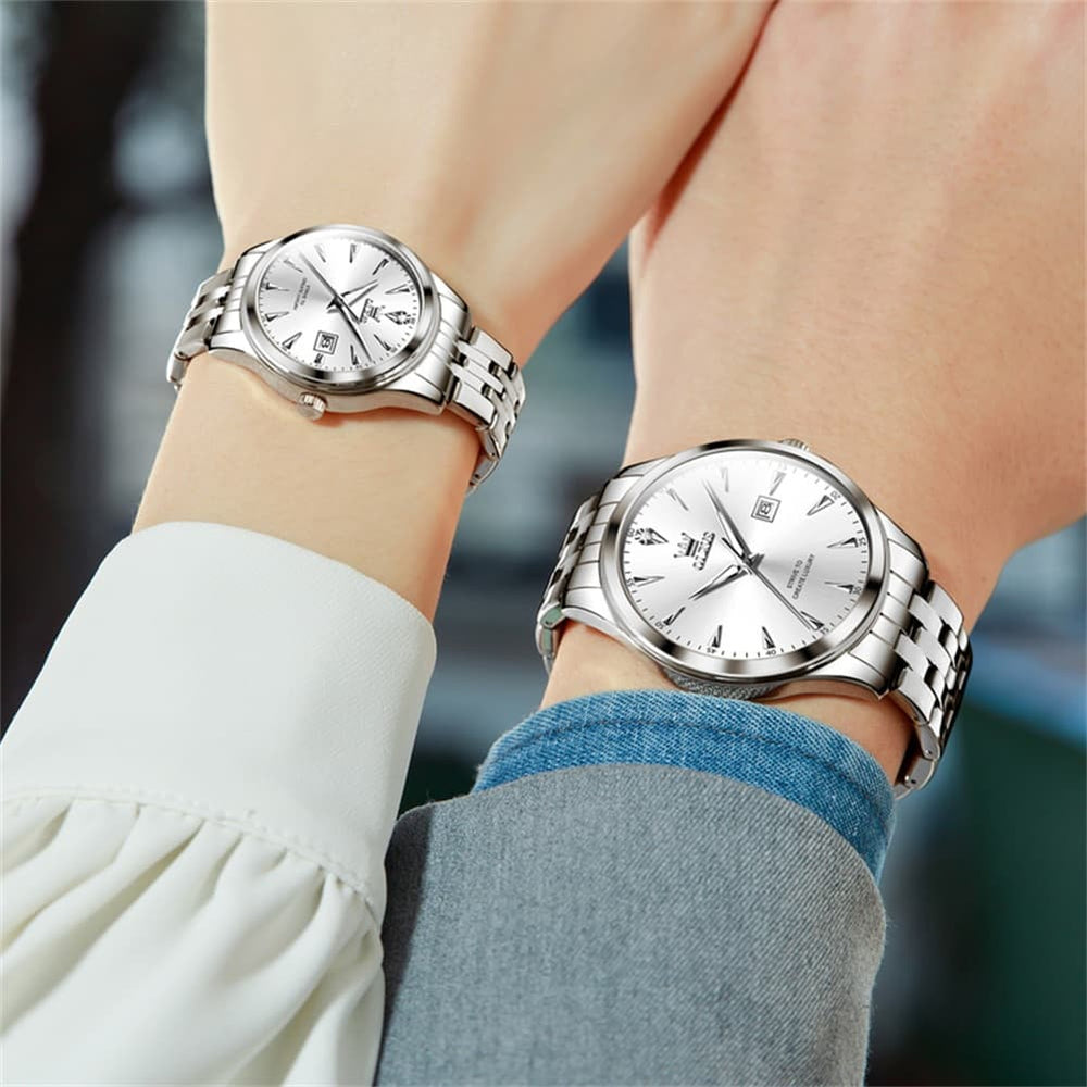 OLEVS Couple Watch Faceted Crystal Two Tone Stainless Steel Date Quartz 5598 - Women - All Gold Watch | Olevs Watch Store