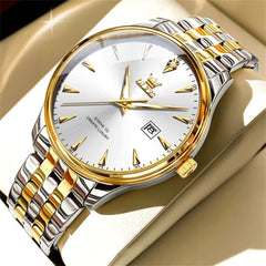 OLEVS Couple Watch Faceted Crystal Two Tone Stainless Steel Date Quartz 5598 - Men - Two Tone White Watch | Olevs Watch Store