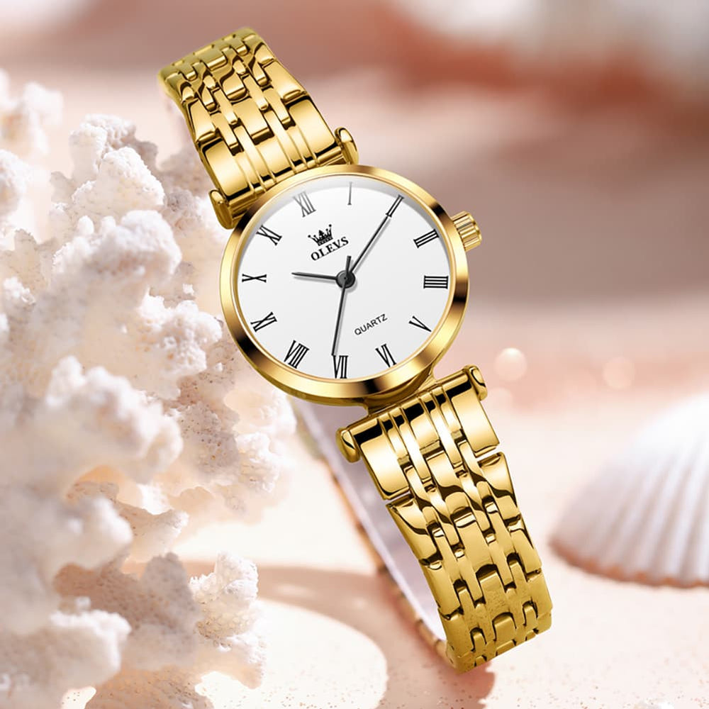 OLEVS Couple Watch Ultra Slim Roman Numerals Stainless Steel Quartz 5592 - Women - Rose Gold Watch | Olevs Watch Store