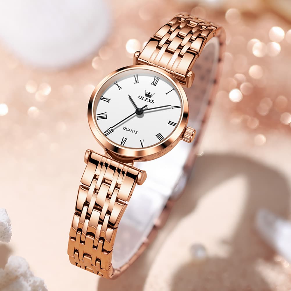 OLEVS Couple Watch Ultra Slim Roman Numerals Stainless Steel Quartz 5592 - Women - Rose Gold Watch | Olevs Watch Store