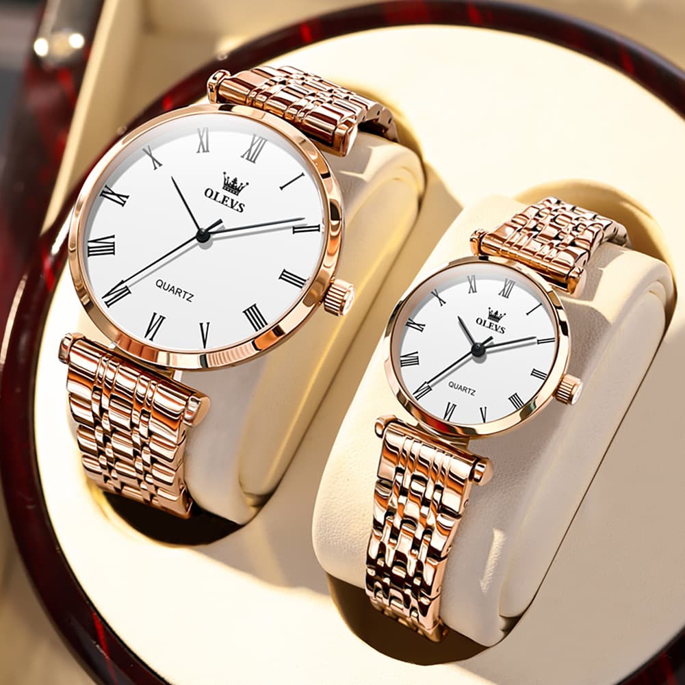 OLEVS Couple Watch Ultra Slim Roman Numerals Stainless Steel Quartz 5592 - Women - Rose Gold Watch | Olevs Watch Store