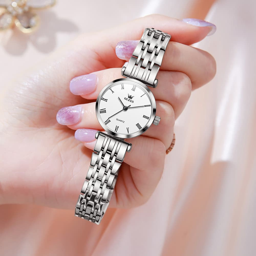 OLEVS Couple Watch Ultra Slim Roman Numerals Stainless Steel Quartz 5592 - Women - Rose Gold Watch | Olevs Watch Store