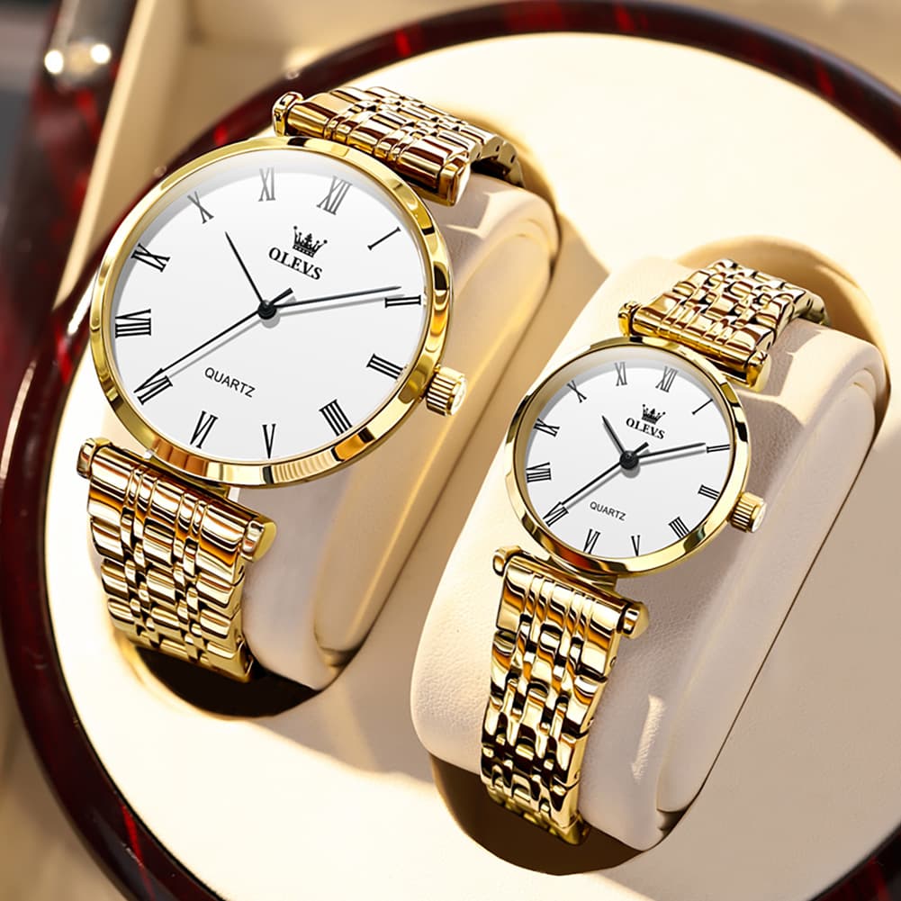 OLEVS Couple Watch Ultra Slim Roman Numerals Stainless Steel Quartz 5592 - Women - Rose Gold Watch | Olevs Watch Store