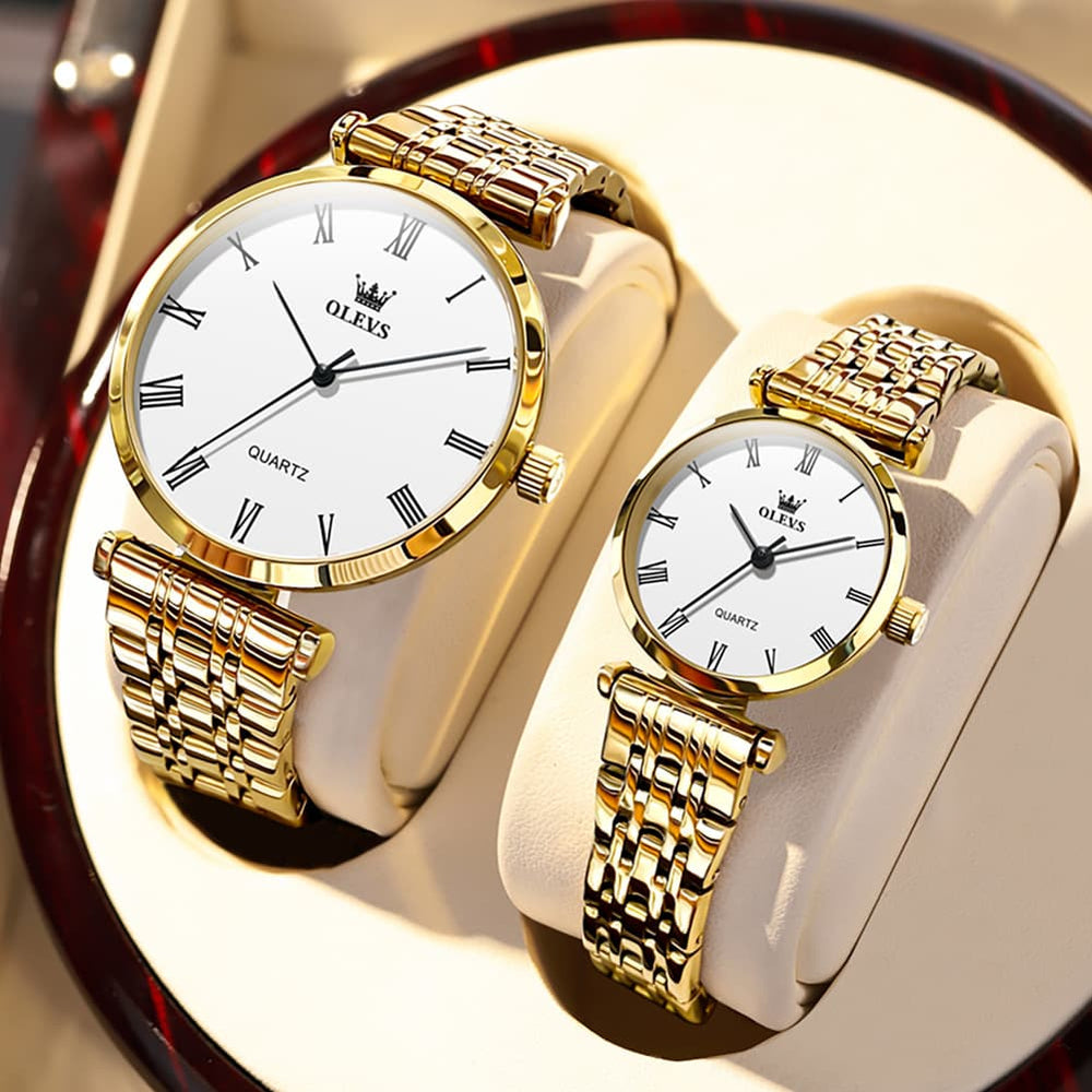 OLEVS Couple Watch Ultra Slim Roman Numerals Stainless Steel Quartz 5592 - Women - Rose Gold Watch | Olevs Watch Store
