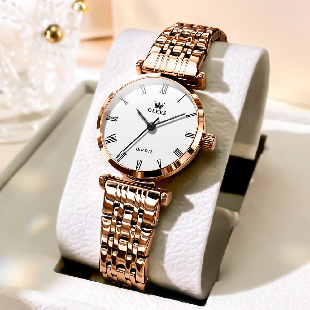 OLEVS Couple Watch Ultra Slim Roman Numerals Stainless Steel Quartz 5592 - Women - Rose Gold Watch | Olevs Watch Store