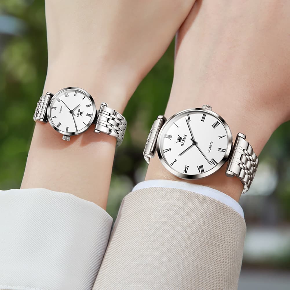 OLEVS Couple Watch Ultra Slim Roman Numerals Stainless Steel Quartz 5592 - Women - Rose Gold Watch | Olevs Watch Store