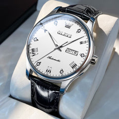 OLEVS Couple Watches Diamond Dial Automatic Mechanical Watch 9932 Leather Strap for His and Hers - Olevs Watch Store