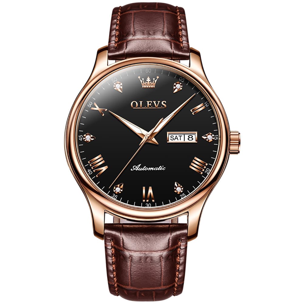 OLEVS Couple Watches Diamond Dial Automatic Mechanical Watch 9932 Leather Strap for His and Hers - Olevs Watch Store