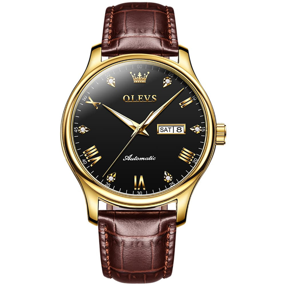 OLEVS Couple Watches Diamond Dial Automatic Mechanical Watch 9932 Leather Strap for His and Hers - Olevs Watch Store