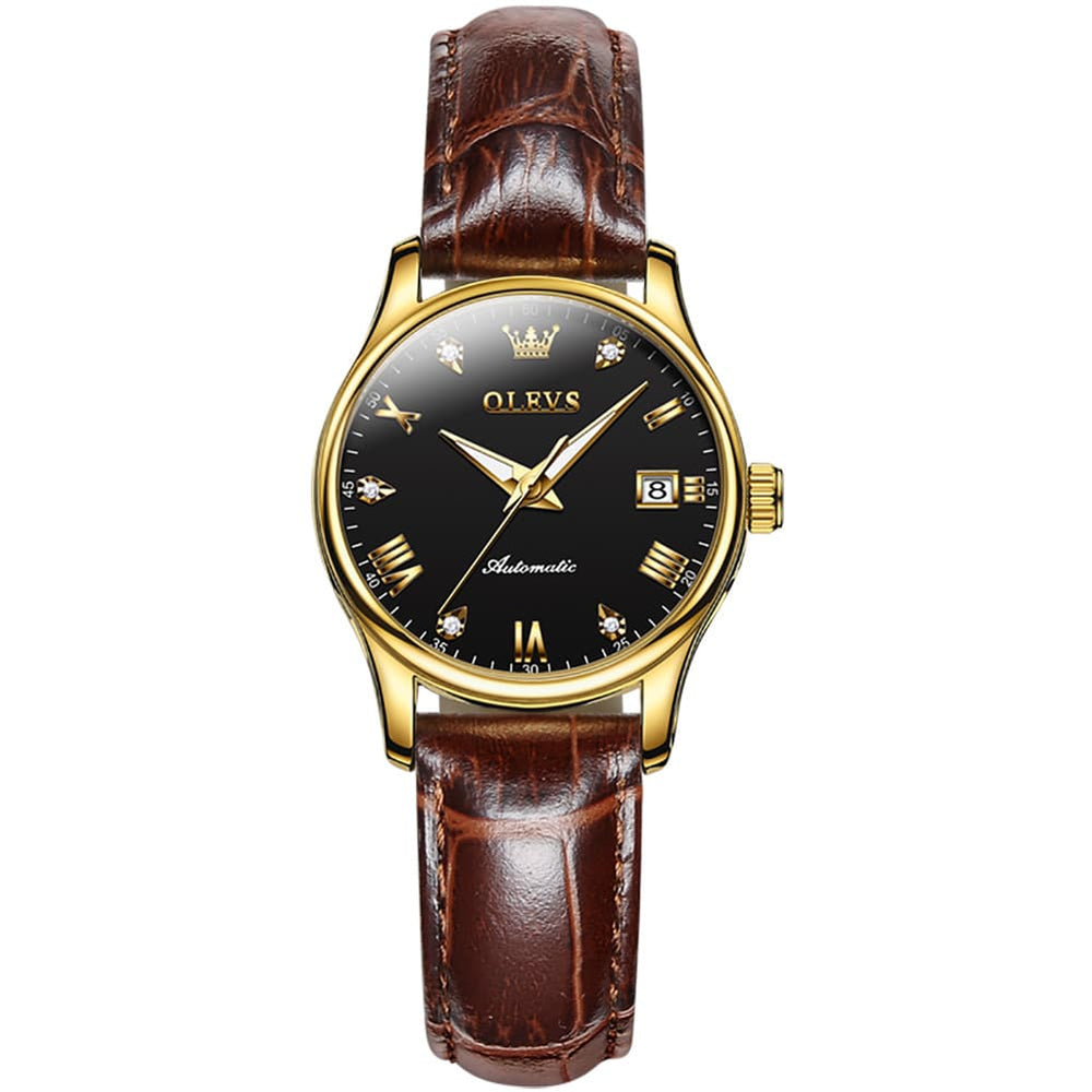 OLEVS Couple Watches Diamond Dial Automatic Mechanical Watch 9932 Leather Strap for His and Hers - Olevs Watch Store