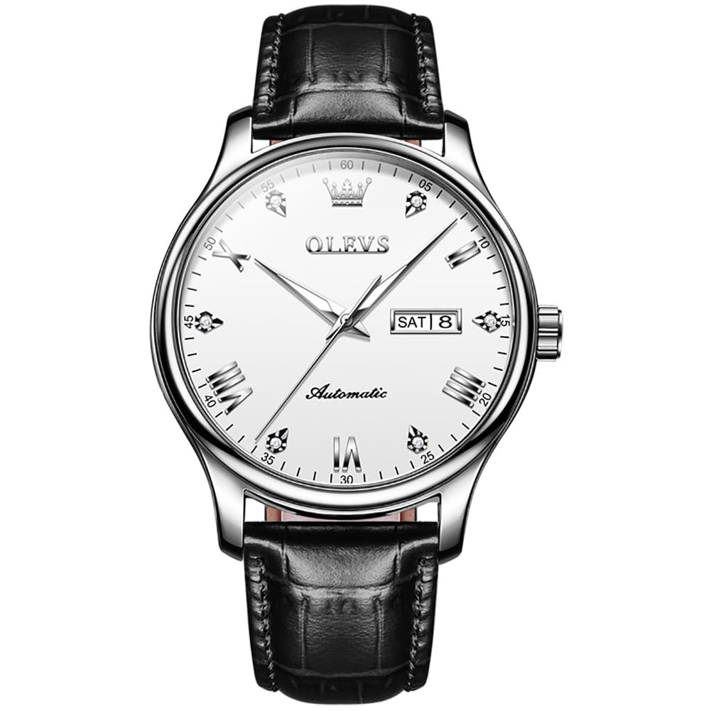 OLEVS Couple Watches Diamond Dial Automatic Mechanical Watch 9932 Leather Strap for His and Hers - Olevs Watch Store